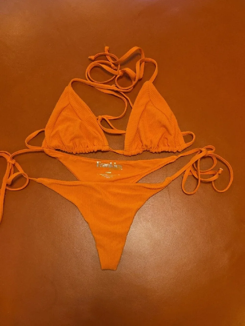 Frankies Sky String Ski Ribbed Triangle Top Marmalade Orange XL